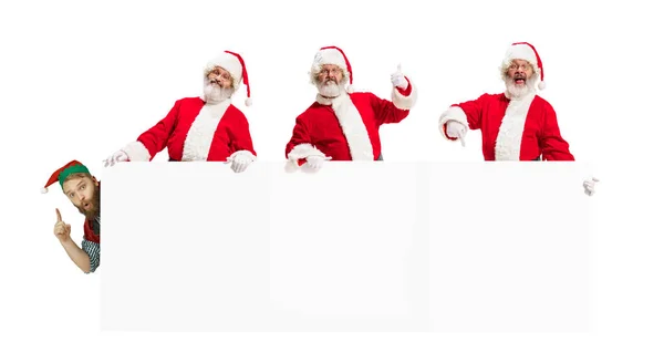 Emocjonalne powitanie Świętego Mikołaja z Nowym Rokiem i Bożym Narodzeniem, copyspace — Zdjęcie stockowe