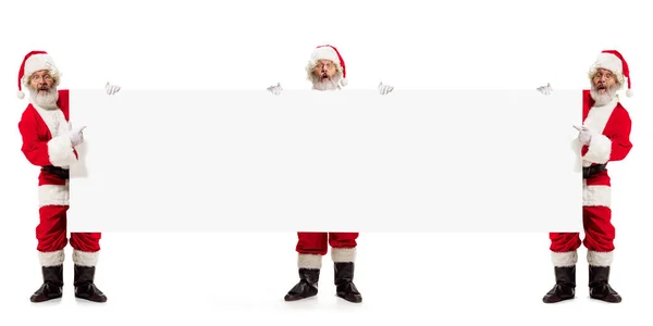 Emotional Santa Claus greeting with New Year and Christmas, copyspace — Stock Photo, Image