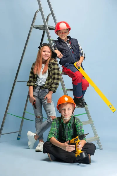 Kids dreaming about future profession of engineer