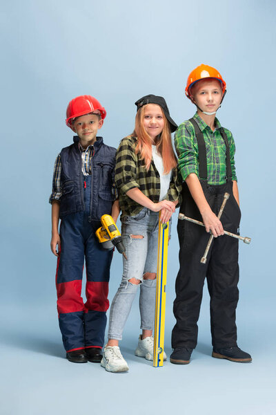 Kids dreaming about future profession of engineer