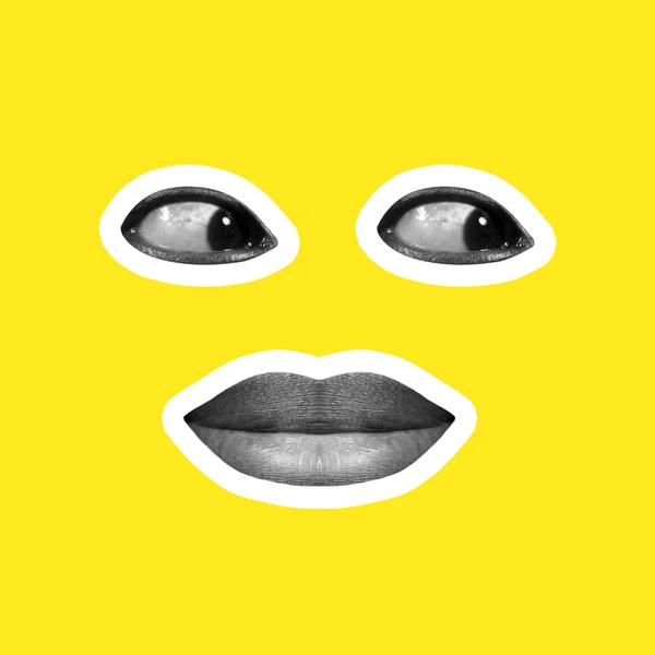 Colagem em estilo revista sobre fundo amarelo brilhante — Fotografia de Stock