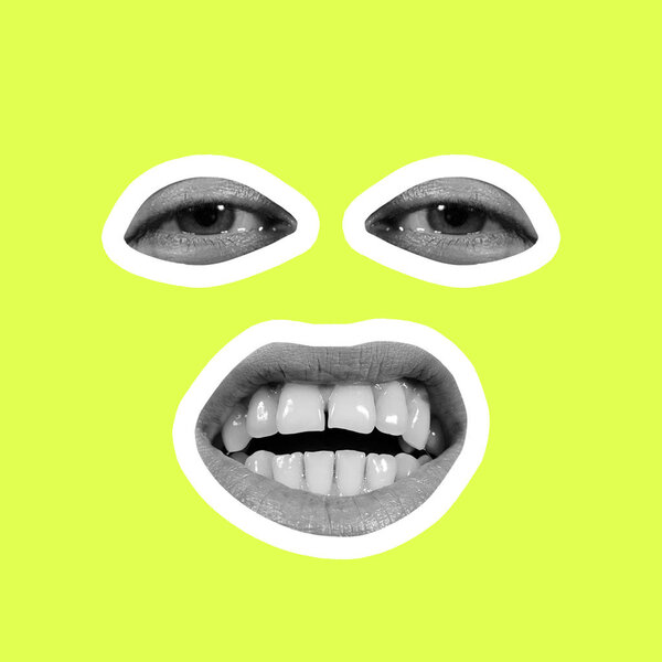 Collage in magazine style on bright green background