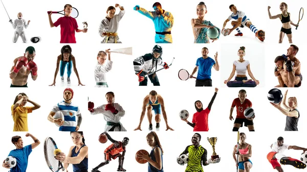 Porträt einer multiethnischen Gruppe von Sportlern auf weißem Hintergrund — Stockfoto