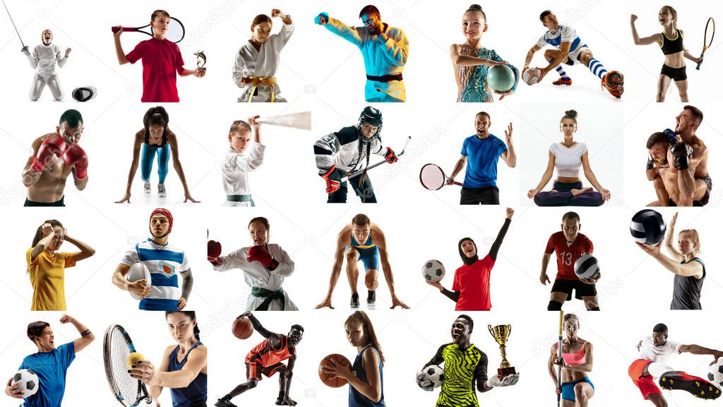 Portrait of multiethnic group of sportsman on white background