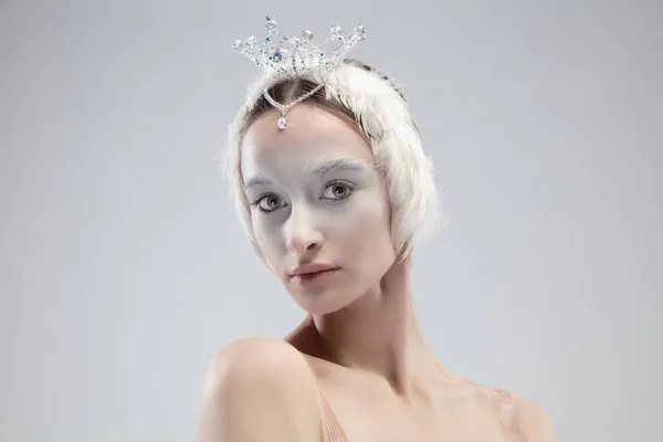 Close up of young graceful ballerina on white studio background — Stock Photo, Image