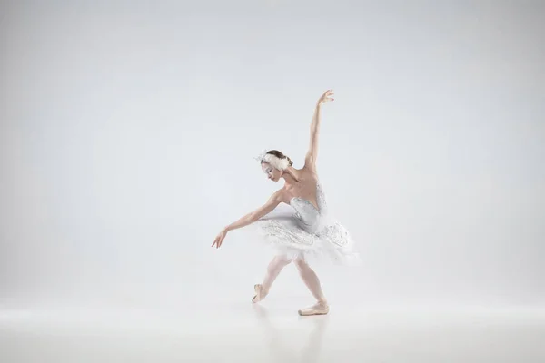 Jovem bailarina graciosa no fundo do estúdio branco — Fotografia de Stock