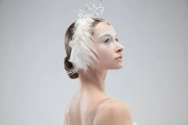 Close up of young graceful ballerina on white studio background — Stock Photo, Image