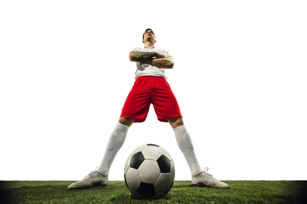 白い背景にサッカーやサッカー選手-モーション、アクション、アクティビティのコンセプト — ストック写真