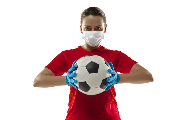 Sportnő védő maszkban, koronavírus illusztráció koncepció — Stock Fotó