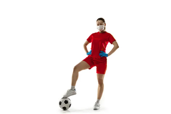 Sportkvinna i skyddsmask, coronavirus behandling illustration koncept — Stockfoto