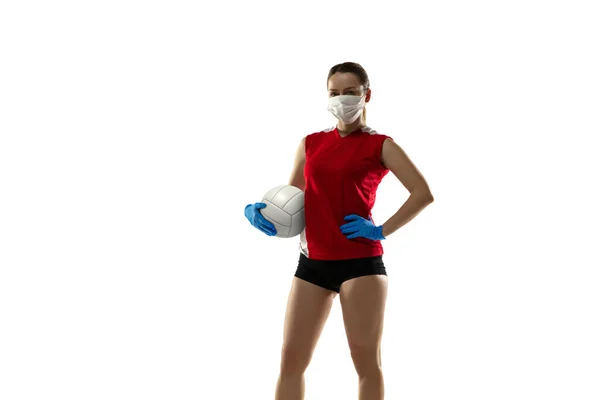 Sportnő védő maszkban, koronavírus kezelés illusztráció koncepció — Stock Fotó