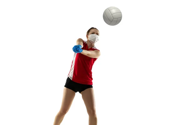 Sportswoman in protective mask, coronavirus treatment illustration concept — Stock Photo, Image