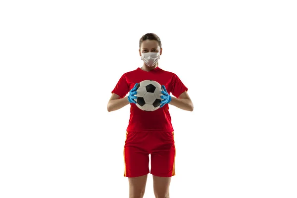 Sportswoman in protective mask, coronavirus treatment illustration concept — Stock Photo, Image