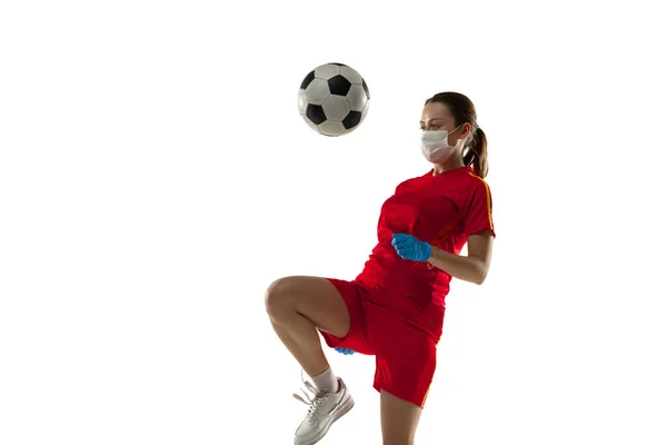 Sportswoman in protective mask, coronavirus treatment illustration concept — Stock Photo, Image