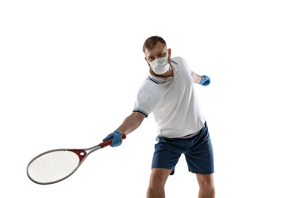 Sportler mit Schutzmaske, Coronavirus-Behandlungskonzept — Stockfoto