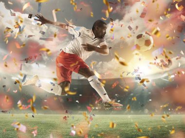 Profesyonel sporcu, kazanma ve konfeti uçuşu, hareket ve aksiyon anında yakalandı