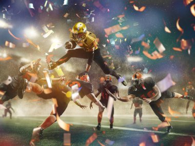 Profesyonel sporcular kazanma ve konfeti uçuşu, hareket ve aksiyon anında yakalandı