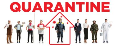 Farklı mesleklerle yapılan kolaj - hasta hissederseniz karantinayı koruyun