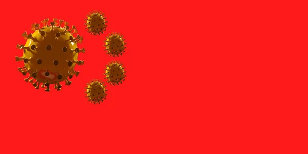 中国国旗上着色的COVID-19珊瑚模型、大流行病传播的概念 — 图库照片