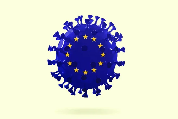 Model van COVID-19 coronavirus gekleurd in nationale EU-vlag, concept van pandemische verspreiding — Stockfoto