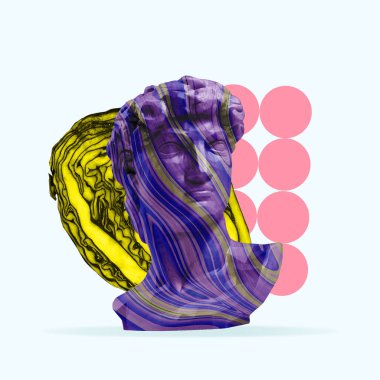 Modern tasarım. Heykellerin başlıklı çağdaş sanat kolajı