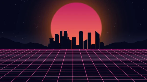 Belle soirée citadine, coucher de soleil, onde synthé et onde rétro, esthétique futuriste vaporwave — Photo