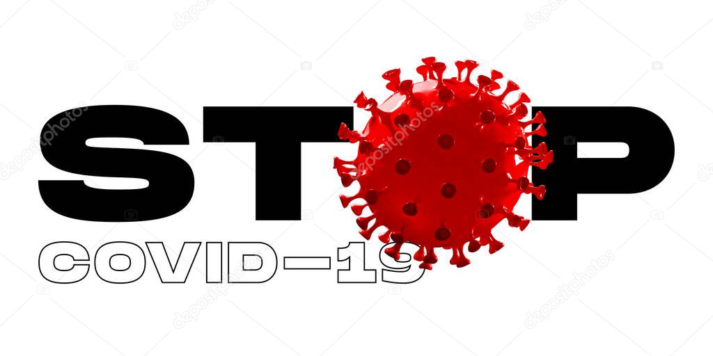 Model of COVID-19 in word STOP concept of pandemic spreading, virus 2020