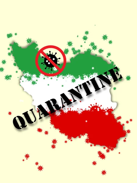Irã colorido em bandeira nacional e coronavírus - conceito de propagação do vírus, cancelamento, quarentena — Fotografia de Stock
