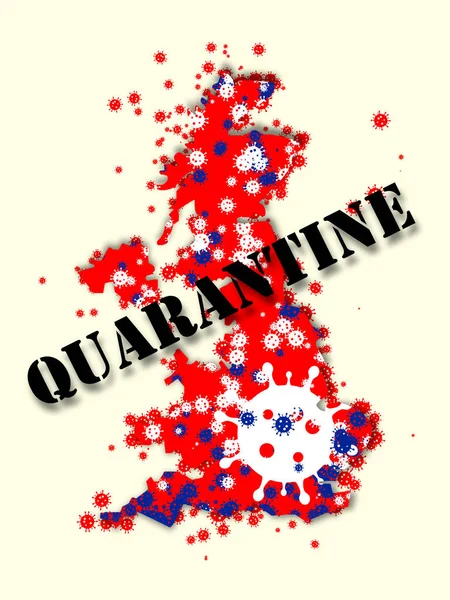 Reino Unido colorido em bandeira nacional e coronavírus - conceito de propagação do vírus, cancelamento, quarentena — Fotografia de Stock