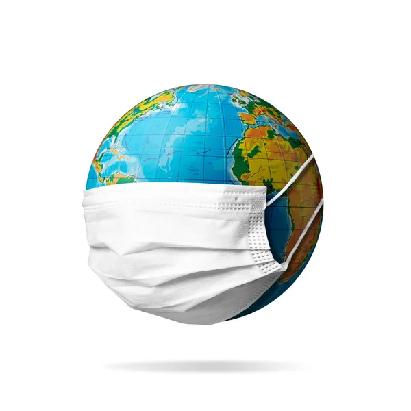 Planeta Tierra portando máscara facial, concepto de pandemia, protección contra coronavirus COVID-19 —  Fotos de Stock