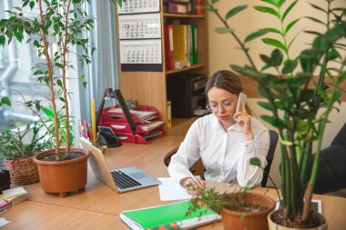 Kafkas girişimci, iş kadını, yönetici ofiste yoğunlaşmıştı.