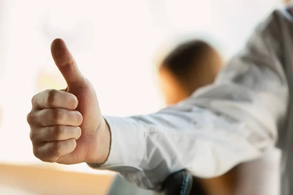 Close up of caucasian male hands, working in office, business, people — Stock Photo, Image