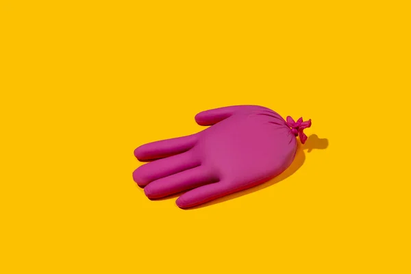 Życie gumowej rękawiczki jak osoba - ochronne zużycie izolowane na żółtym tle pracowni — Zdjęcie stockowe