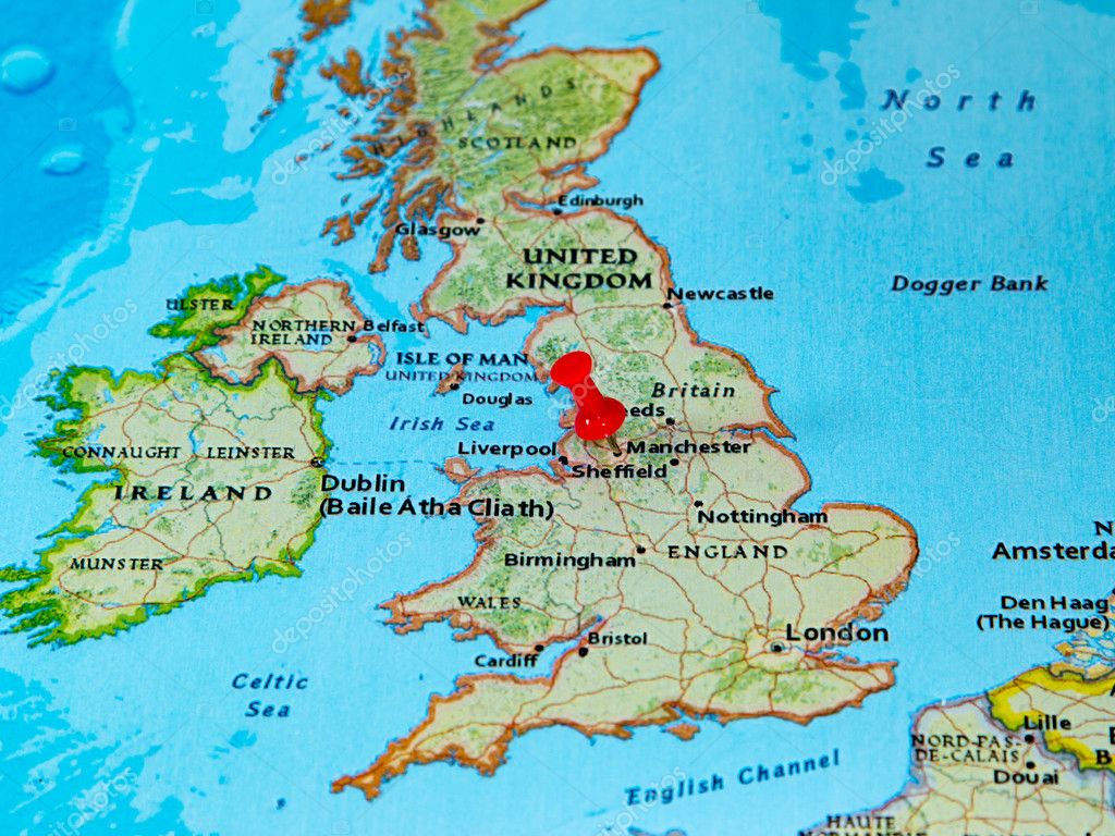 manchester karta Manchester, Storbritannien fäst på en karta över Europa  manchester karta