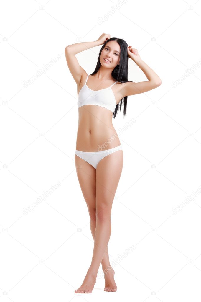 Slim and beautiful woman in white underwear. - Stock Photo [90964685] -  PIXTA