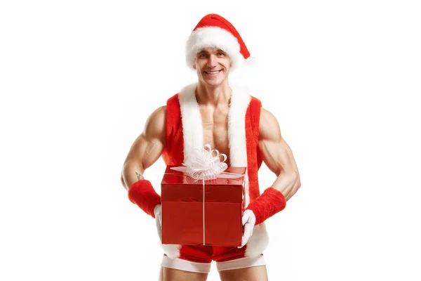 Fitness Santa Claus drží červený rámeček — Stock fotografie