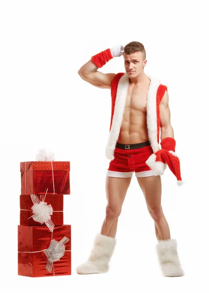 Mylić fitness Santa Claus na białym tle — Zdjęcie stockowe