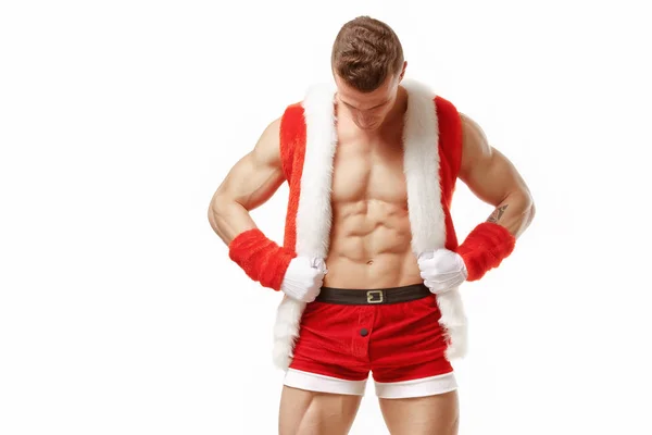 Fitness Santa Claus mostrando seis abdominales . —  Fotos de Stock