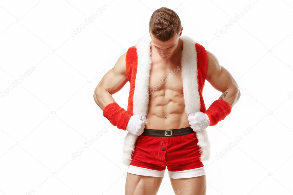 Fitness Santa Claus showing six pack abs.