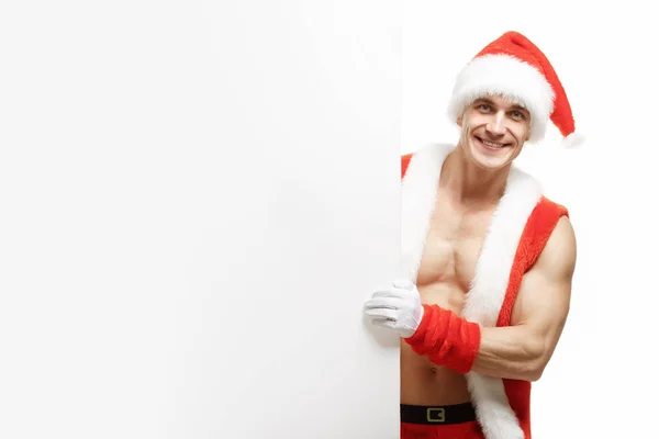 Fitness Santa Claus con un banner de ventas —  Fotos de Stock