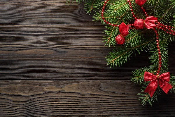 Christmas wooden background with fir tree — Stock Photo, Image