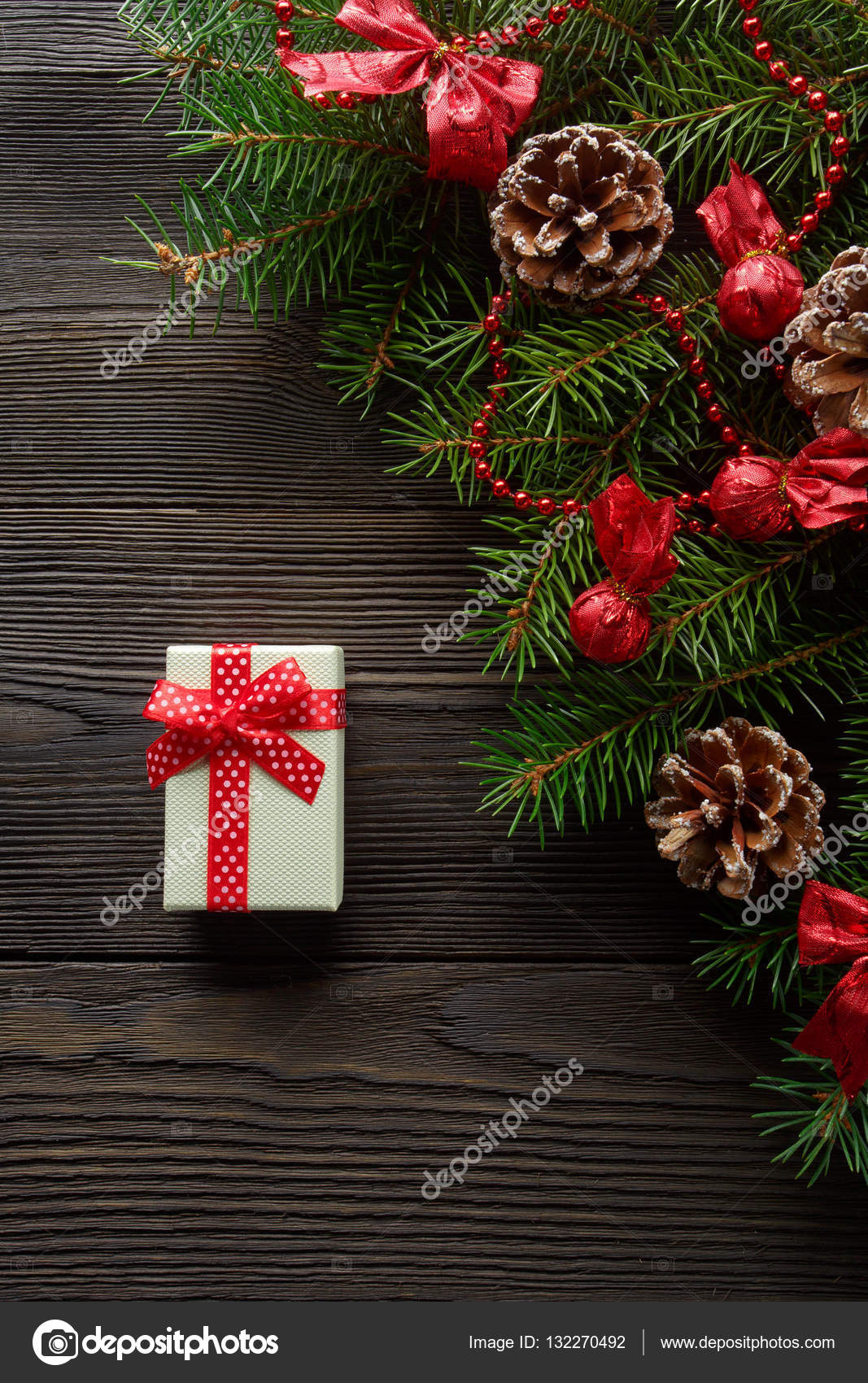 christmas wooden background with christmas tree and red decoration christmas background cardboard box with a red bow a christmas gift - Cardboard Box Christmas Decorations christmas wooden background with christmas tree and red decoration christmas background cardboard box with a red bow a christmas gift - Cardboard Box Christmas Decorations