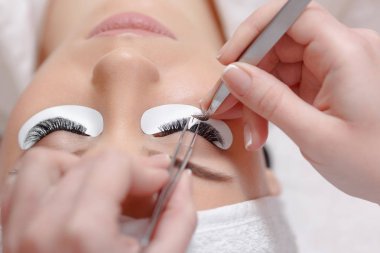 Eyelash Extension Procedure. Woman Eye with Long Eyelashes clipart