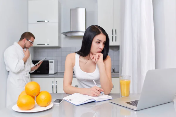 Couple using gadgets and planning day. — Stock Photo, Image