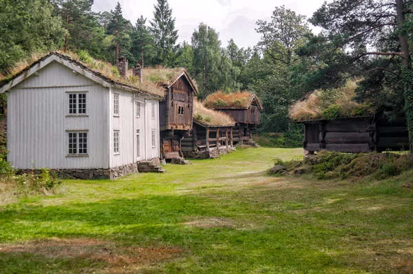 Setesdal çiftlik avlusu düzenlenmiş eski evleri — Stok fotoğraf