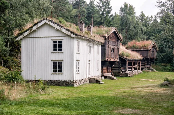 Setesdal çiftlik avlusu düzenlenmiş eski evleri — Stok fotoğraf