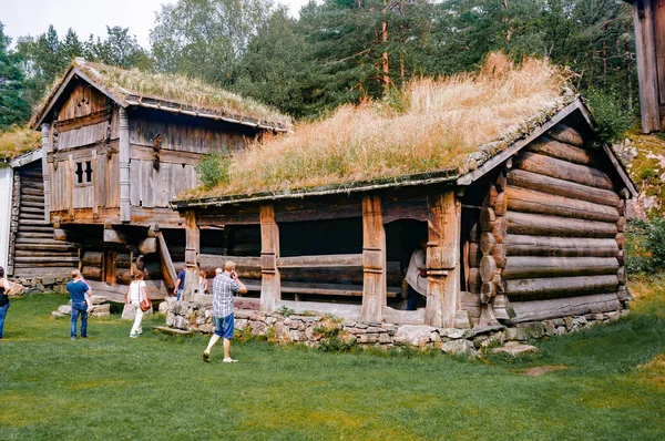 Eski günlük kabin yeşil çatılı — Stok fotoğraf