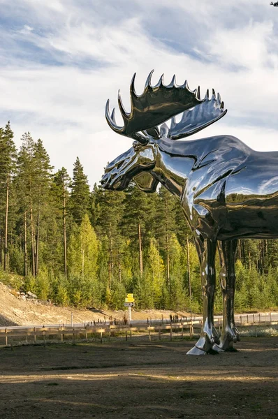 Osterdalen Norvegia Settembre 2017 Statua Alce Norvegese Nella Foresta Contro — Foto Stock