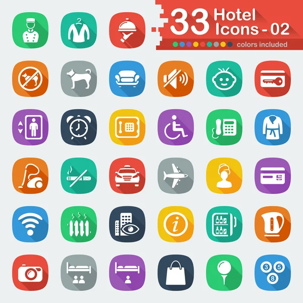 33 icone piatte bianche dell'hotel 02 — Vettoriale Stock