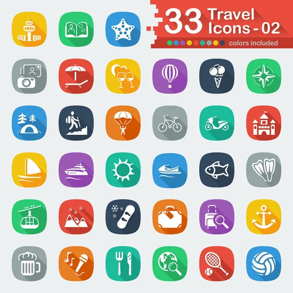 33 iconos blancos de viaje plano 02 — Archivo Imágenes Vectoriales